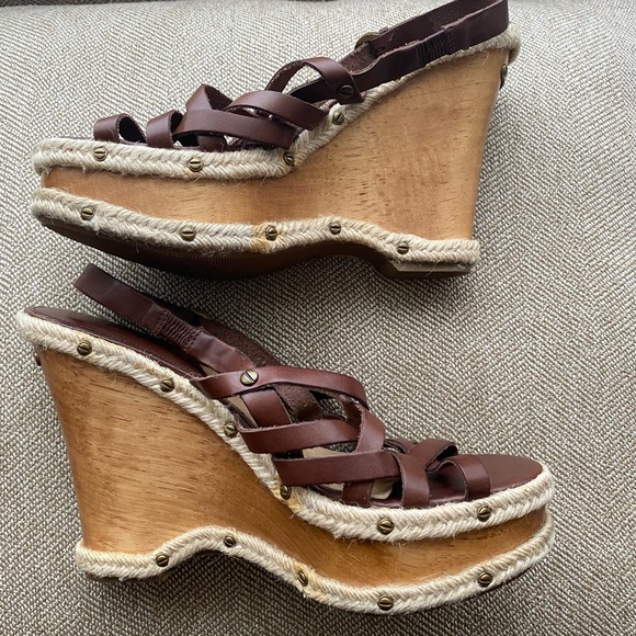 Michael Kors Brown Leather Jute 70’s Boho Festival Wedge Sandals. Size 11. EUC. - Picture 5 of 15